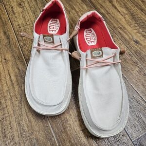 Hey Dude Wendy Pink White Chambray Boho Natural Women's Size 10 Slip On